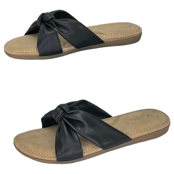 Cliffs White Mountain Favorite Black Faux Leather Womens Slide Sandals Size 10M - Picture 10 of 16